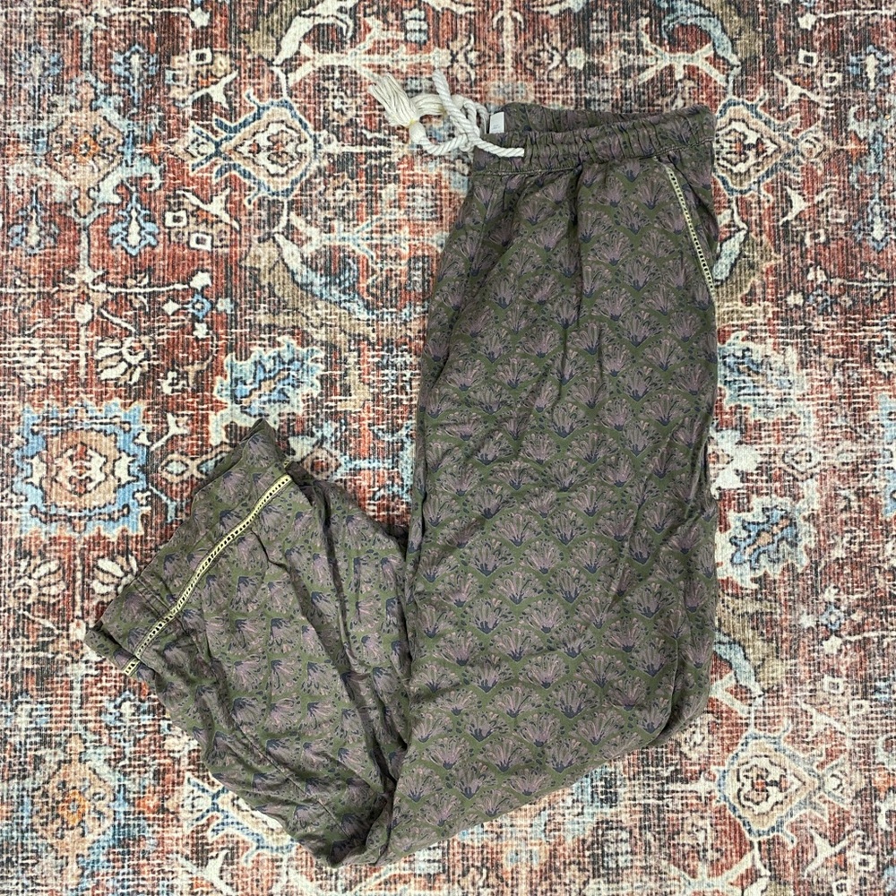Pact organic cotton earth tone patterned boho hippie relaxed drawstring pants S